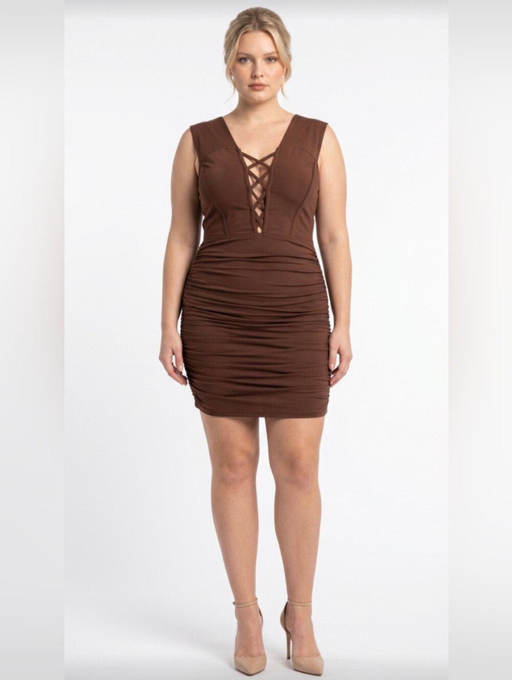 NWT! FASHION NOVA! FAB CHOCOLATE BROWN STRETCH, OPENWORK STRETCH DRESS! SZ 3X
